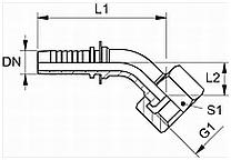 чертеж фитинга ORFS(Г) SAE J1453, ISO 8434-3 уггловой 45 гр ГИДРОТЕК МОСКВА